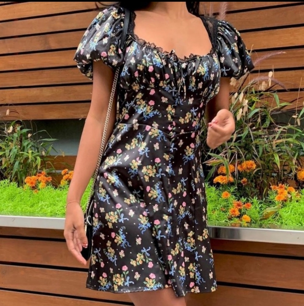 FOR LOVE & LEMONS August Black Floral Dress